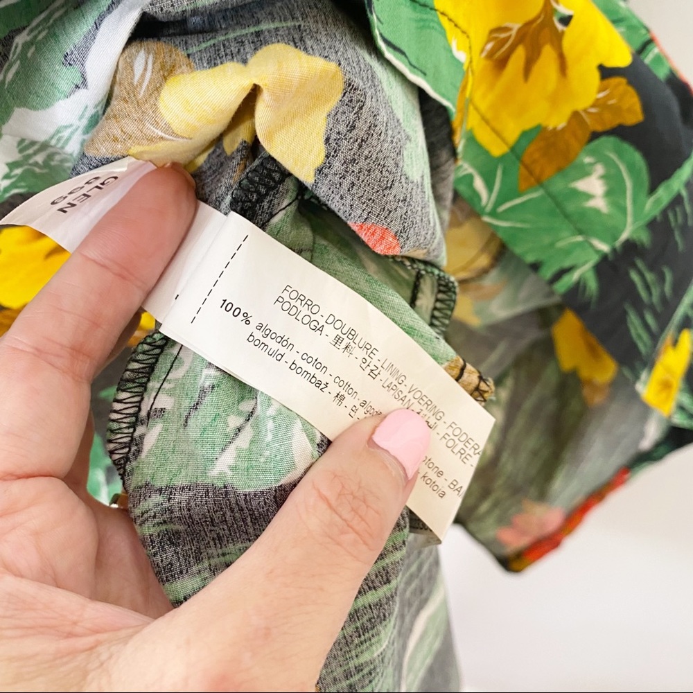 Zara Tropical Hawaiian Floral Palm MIDI Dress Knotted Front Large - Picture 8 of 9